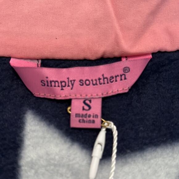 Simply Southern Navy Blue Star Print Fleece Jacket Woman Size Small Snap Front - Picture 8 of 10